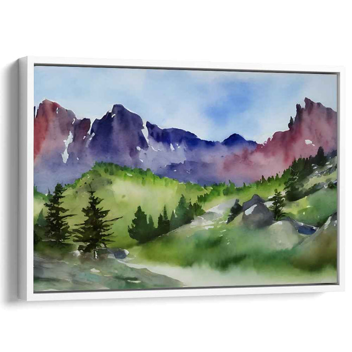 Distant Horizon Serenade: Watercolor Landscape Canvas Art Print