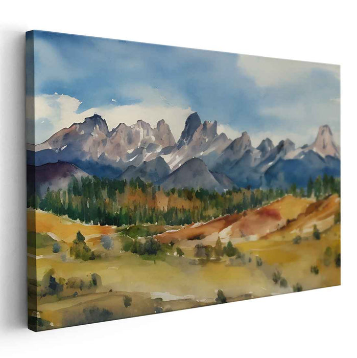 Misty Serenity Horizon Melody: Watercolor Landscape Canvas Art Print