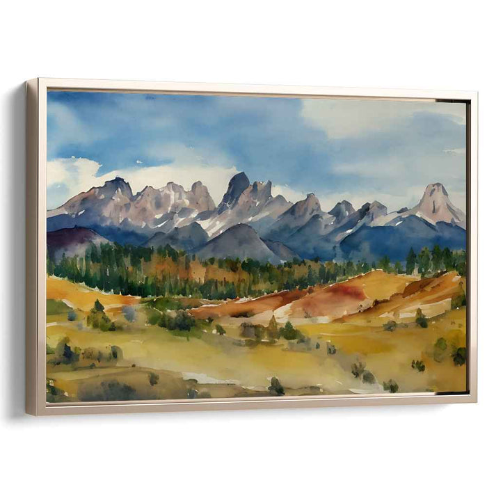 Misty Serenity Horizon Melody: Watercolor Landscape Canvas Art Print