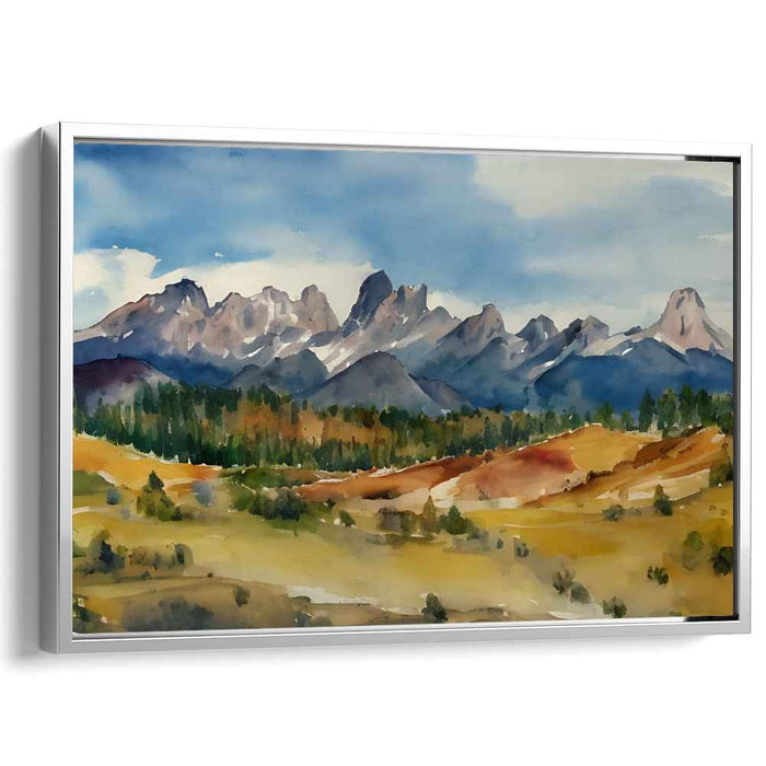 Misty Serenity Horizon Melody: Watercolor Landscape Canvas Art Print