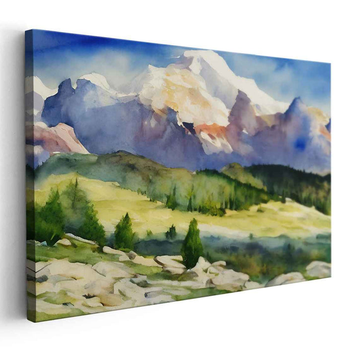 Misty Horizon Hues: Watercolor Landscape Canvas Art Print
