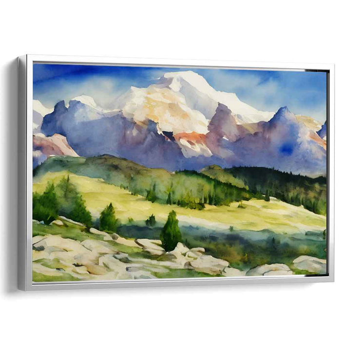Misty Horizon Hues: Watercolor Landscape Canvas Art Print