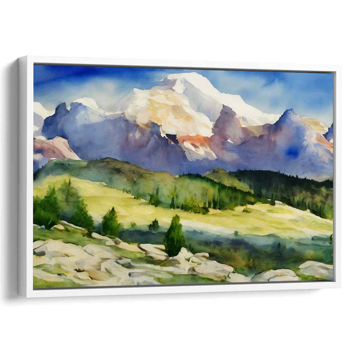 Misty Horizon Hues: Watercolor Landscape Canvas Art Print