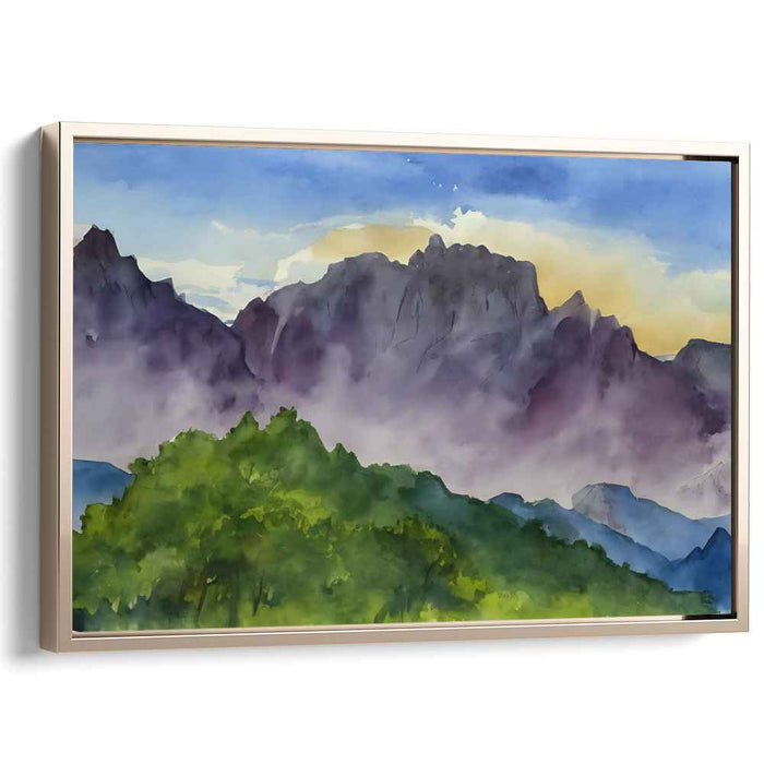 Rainbow Misty Mountain Serenade: Watercolor Landscape Canvas Art Print