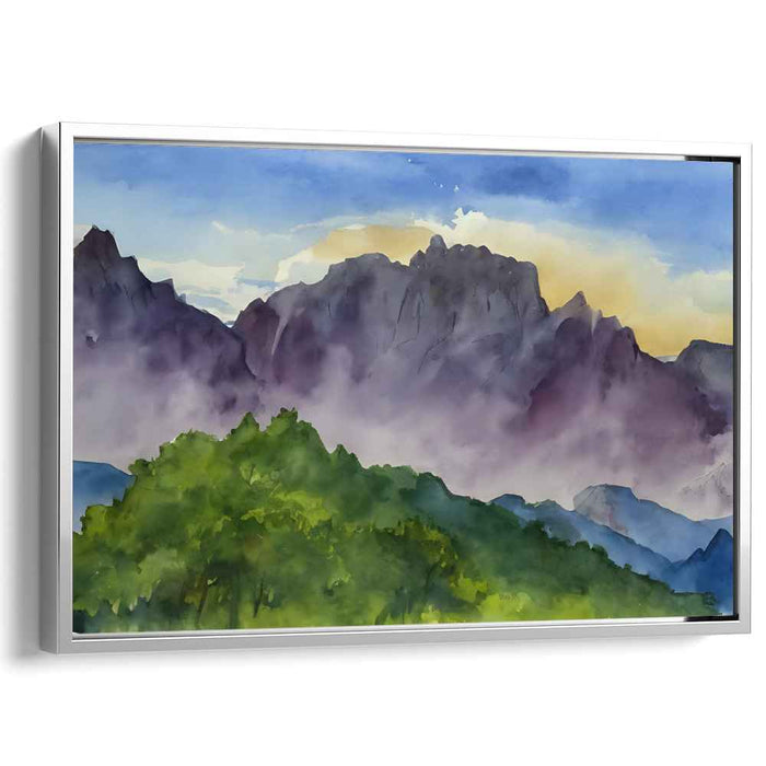 Rainbow Misty Mountain Serenade: Watercolor Landscape Canvas Art Print
