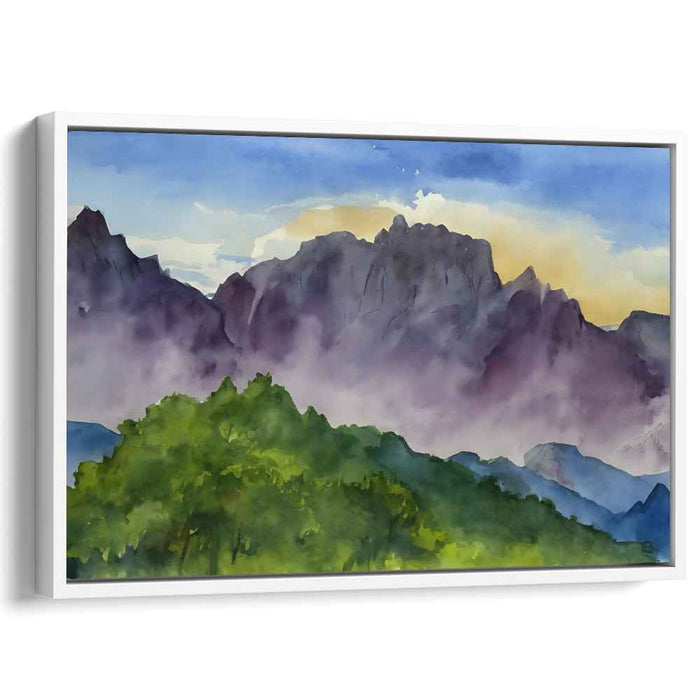 Rainbow Misty Mountain Serenade: Watercolor Landscape Canvas Art Print