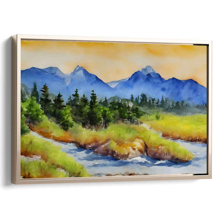 Tranquil Watercolor Whisper: Serene Watercolor Landscape Canvas Art Print