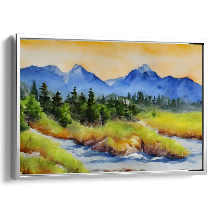 Tranquil Watercolor Whisper: Serene Watercolor Landscape Canvas Art Print