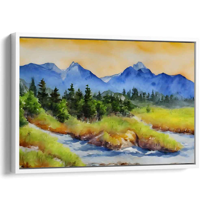 Tranquil Watercolor Whisper: Serene Watercolor Landscape Canvas Art Print
