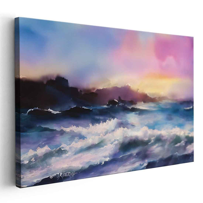 Whispers of Twilight Waves: Romantic Seascape at Dawn Canvas Art Print