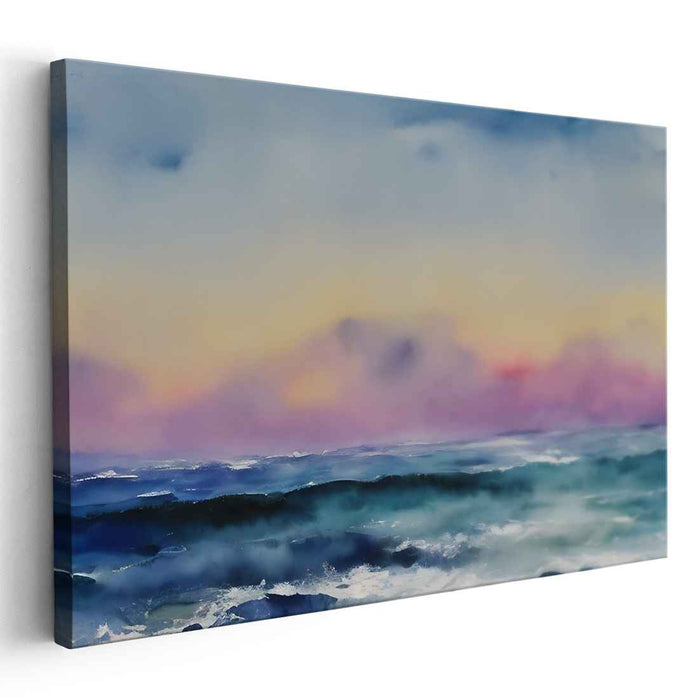 Zenith Waterscape: Tranquil Ocean Sunrise Watercolor Art