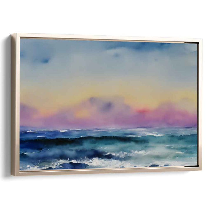 Zenith Waterscape: Tranquil Ocean Sunrise Watercolor Art