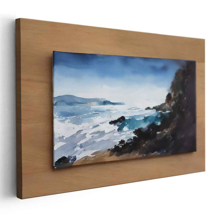 Seaside Sonata: Impressionist Ocean and Cliffs Watercolor Canvas Art