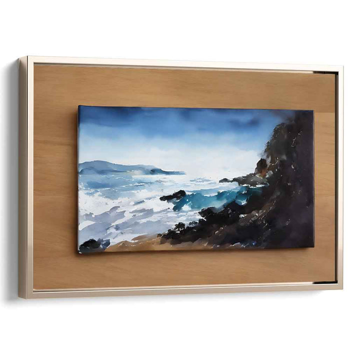 Seaside Sonata: Impressionist Ocean and Cliffs Watercolor Canvas Art