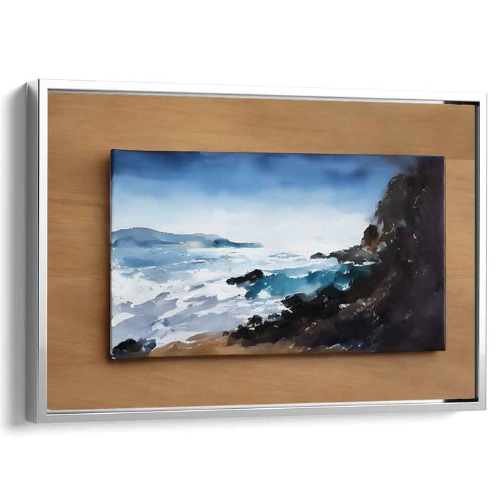 Seaside Sonata: Impressionist Ocean and Cliffs Watercolor Canvas Art