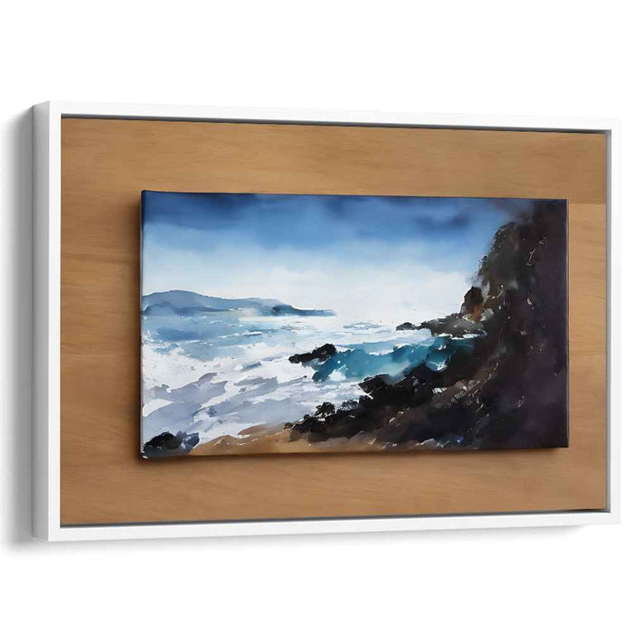 Seaside Sonata: Impressionist Ocean and Cliffs Watercolor Canvas Art