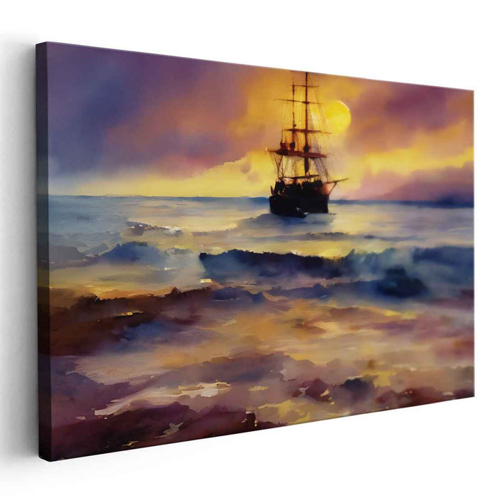 Sunset Voyage: Serene Sailing Ship Canvas Art Print