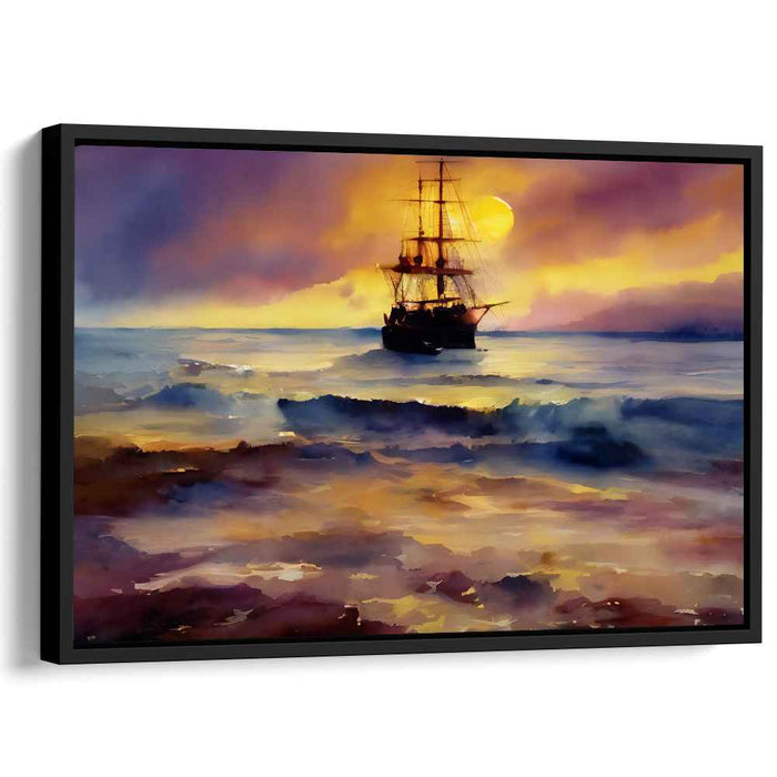 Sunset Voyage: Serene Sailing Ship Canvas Art Print