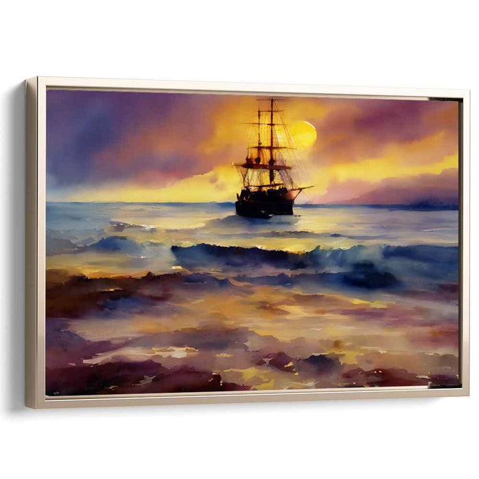 Sunset Voyage: Serene Sailing Ship Canvas Art Print