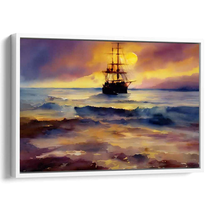 Sunset Voyage: Serene Sailing Ship Canvas Art Print