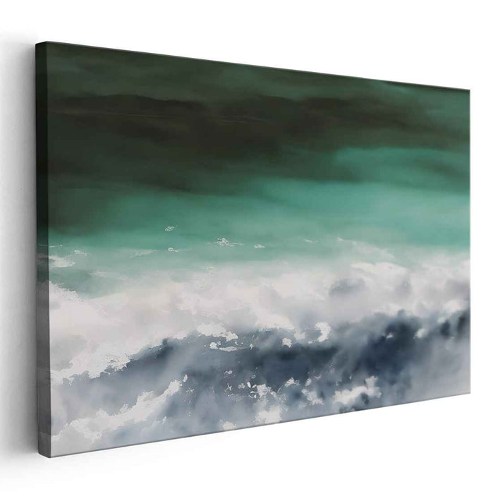 Tranquil Teal Tides: Serene Teal and White Seascape Canvas Art Print