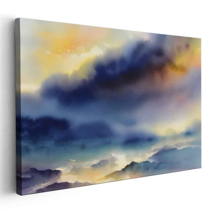 Veil of the Summit: Serene Mountain Watercolor Landscape