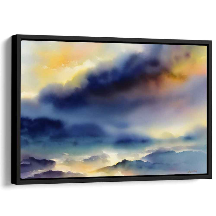 Veil of the Summit: Serene Mountain Watercolor Landscape