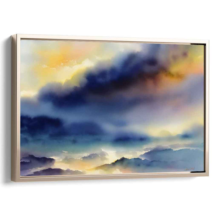 Veil of the Summit: Serene Mountain Watercolor Landscape