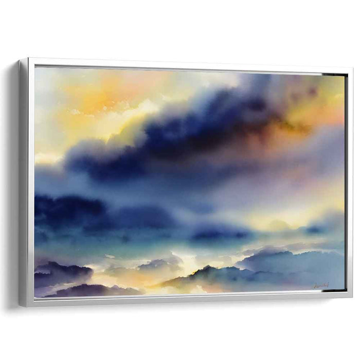 Veil of the Summit: Serene Mountain Watercolor Landscape