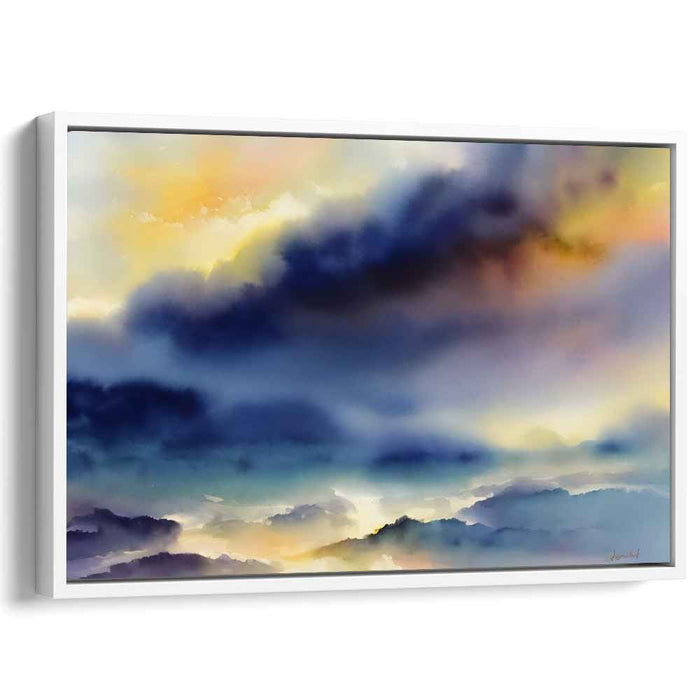 Veil of the Summit: Serene Mountain Watercolor Landscape