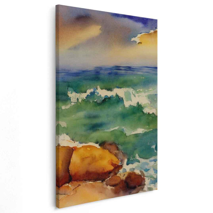 Gentle Tides Retreat: Serene Coastal Watercolor Landscape