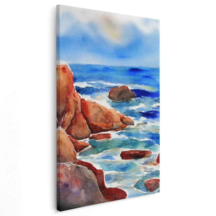 Aqua Marine Tranquility: Watercolor Ocean Landscape Art Print