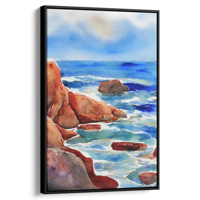 Aqua Marine Tranquility: Watercolor Ocean Landscape Art Print