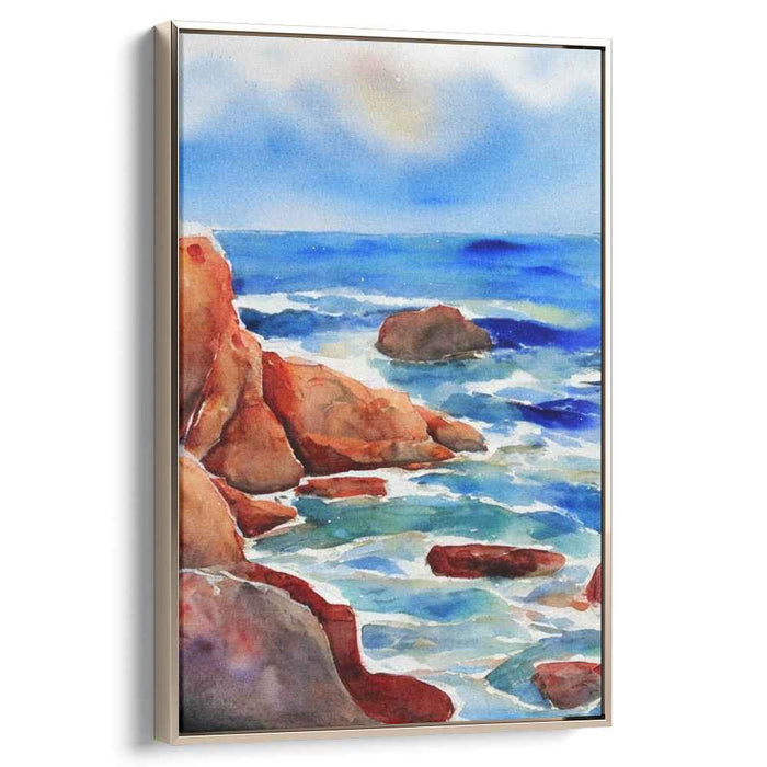 Aqua Marine Tranquility: Watercolor Ocean Landscape Art Print