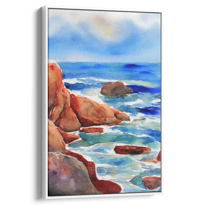Aqua Marine Tranquility: Watercolor Ocean Landscape Art Print