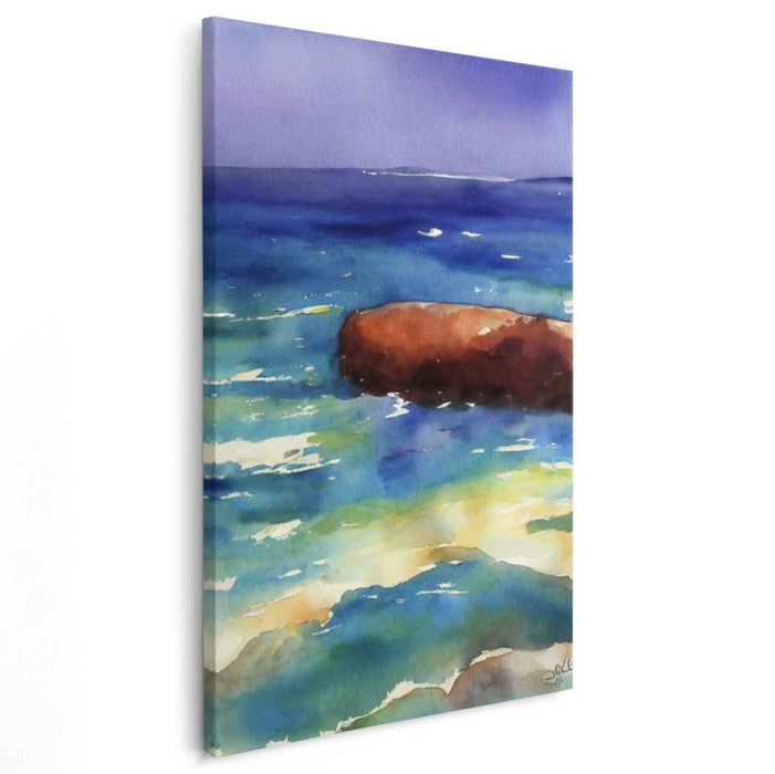 Tranquil Ocean Vista: Watercolor Seascape Art Print