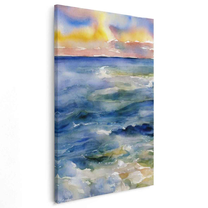 Ripple Hush: Tranquil Ocean Watercolor Canvas Art Print