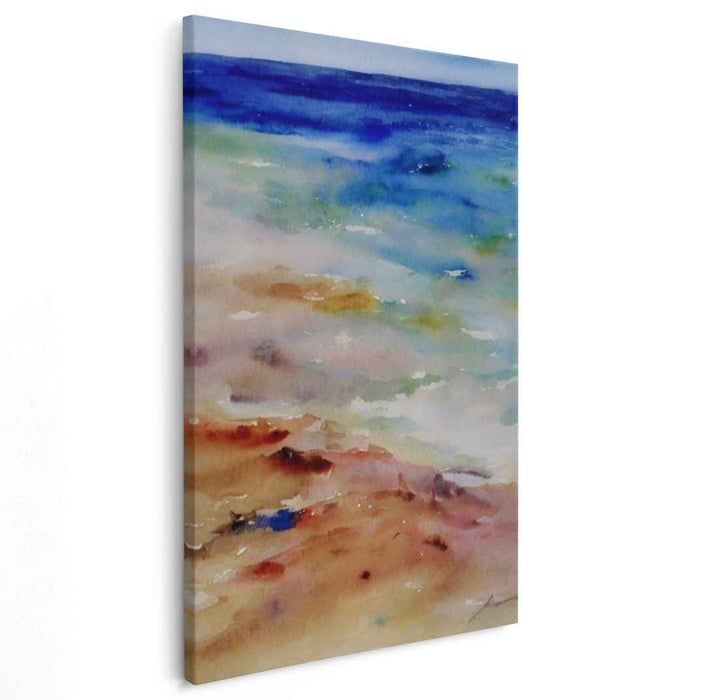 Calm Waterside: Serene Watercolor Beach Scene