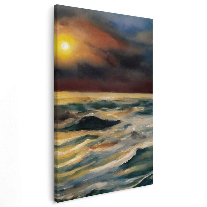 Moonlit Tide: A Serene Seascape Watercolor Painting