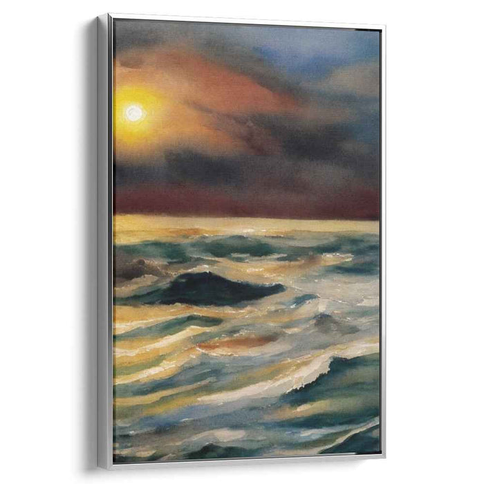 Moonlit Tide: A Serene Seascape Watercolor Painting