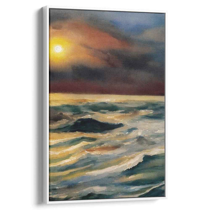 Moonlit Tide: A Serene Seascape Watercolor Painting