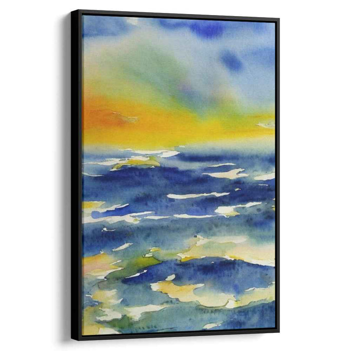 Tidal Solitude: Watercolor Ocean Sunset Canvas Art