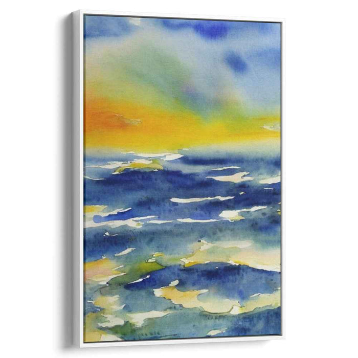 Tidal Solitude: Watercolor Ocean Sunset Canvas Art
