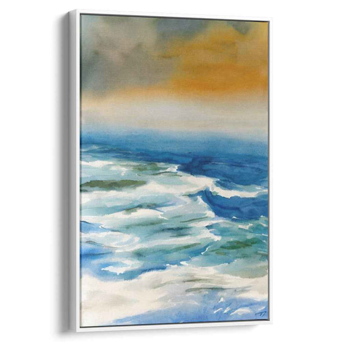 Horizon Embrace: Tranquil Dawn Ocean Waves Watercolor Art
