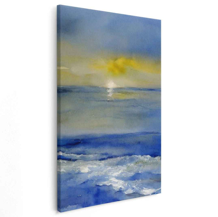 Calm Aquatic Effusion: Tranquil Ocean Watercolor Painting