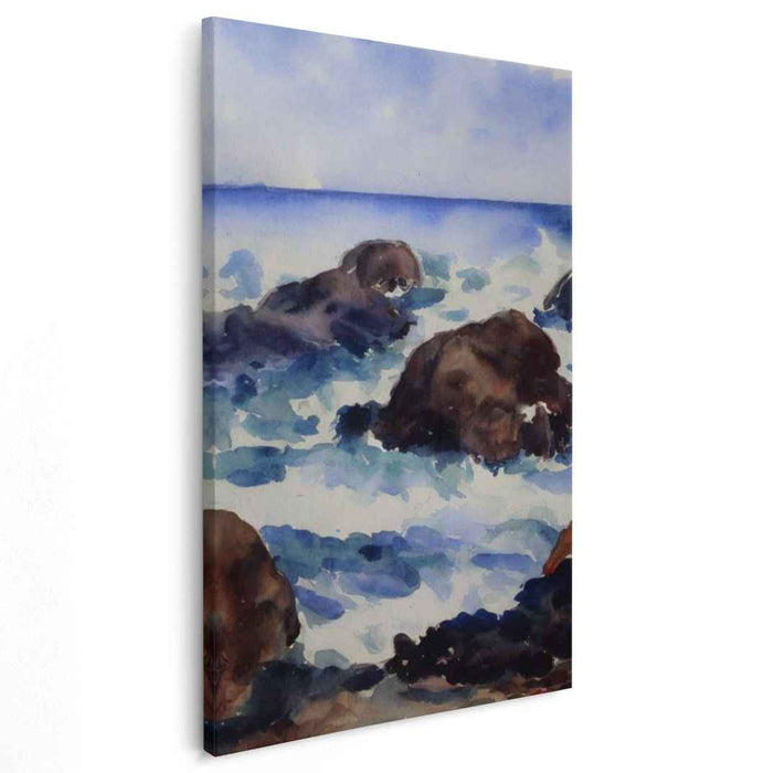 Whispering Waves Harmony: Serene Seaside Rocks Watercolor Painting