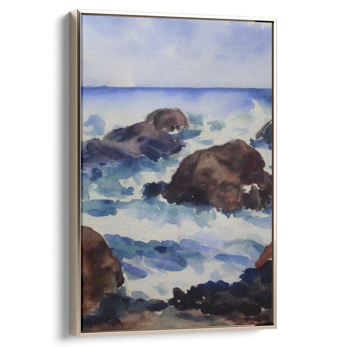Whispering Waves Harmony: Serene Seaside Rocks Watercolor Painting