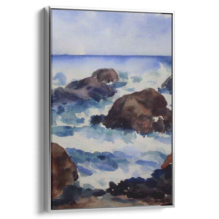 Whispering Waves Harmony: Serene Seaside Rocks Watercolor Painting