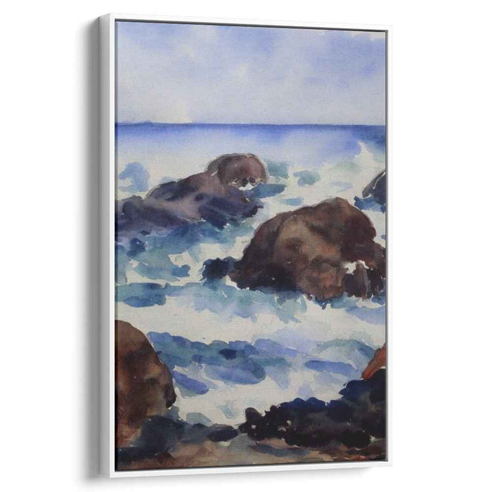 Whispering Waves Harmony: Serene Seaside Rocks Watercolor Painting