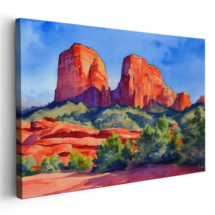 Canyon Hues Mirage: Serene Sedona Landscape Watercolor Painting